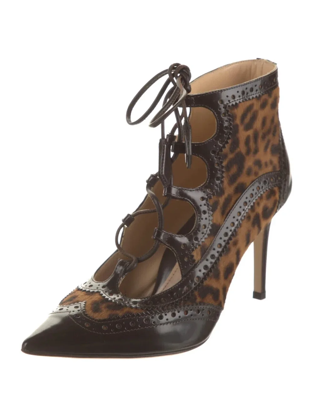 Marion Parke Animal Print Calf Hair Leather Miki Lace Up Pumps Size 5 Italy